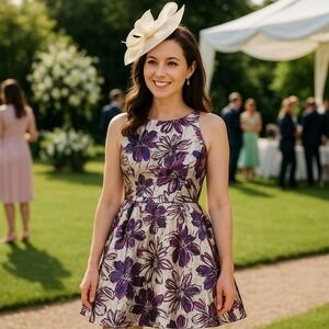 Lilly Pulitzer Jacquard Dress Woman 16 Jollian Floral Retro Dark Florals Purple